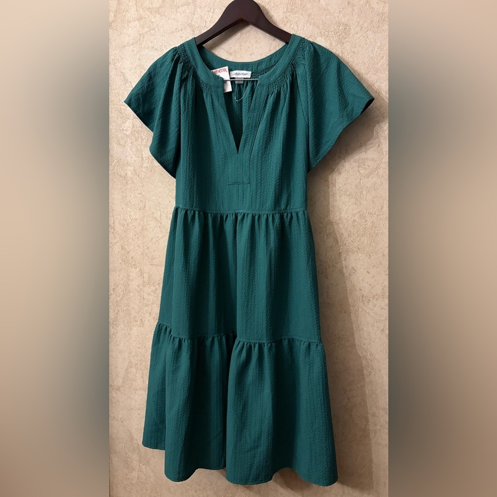 Calvin Klein Women's Split-Neck Tiered A-Line Dress - Picture 2 of 6